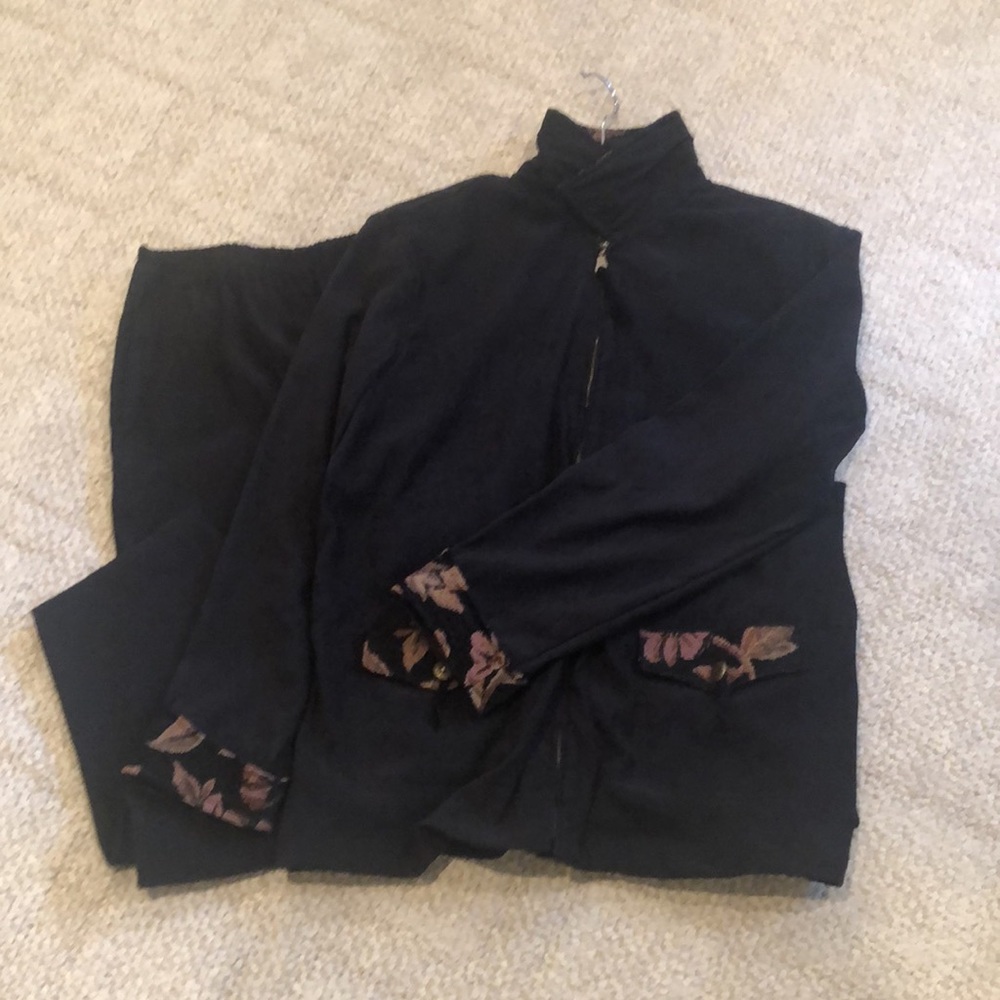 Black suede feel jacket and pants